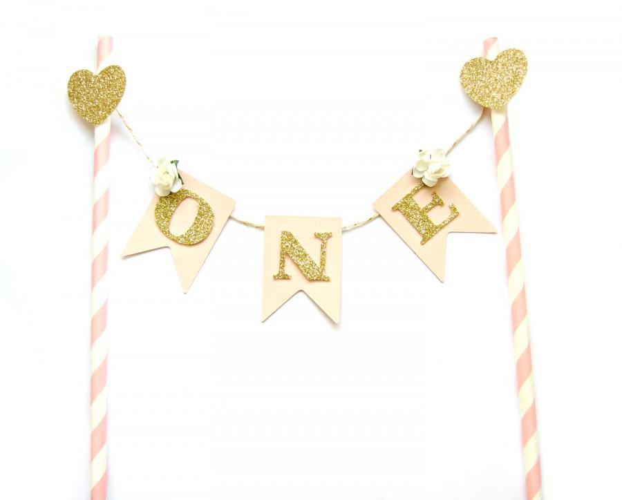 Wedding - Pink & Gold Birthday Cake Topper - First Birthday Cake Topper, 1st Birthday, Cake Bunting, birthday, baby shower, tea party