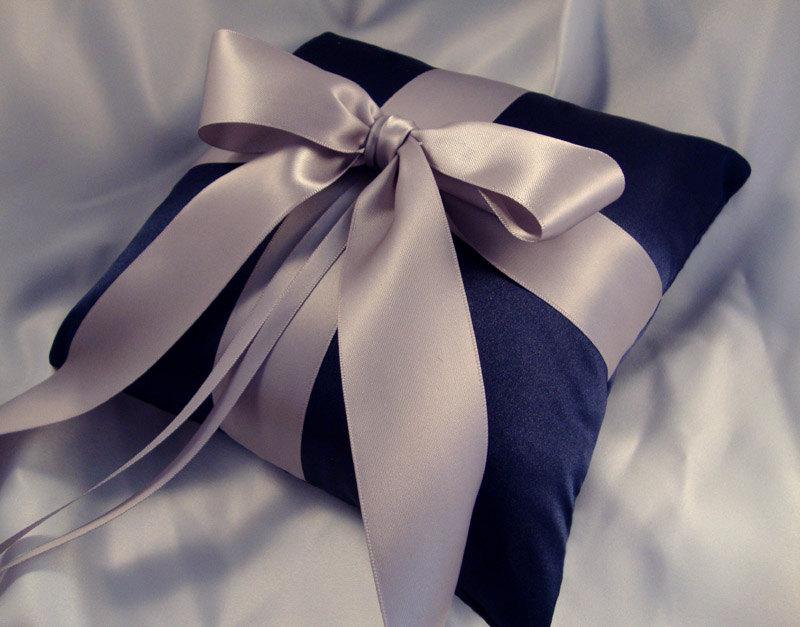 Wedding - Gabriella Ring Bearer Pillow - Pick Your Own Color - Shown in Navy and Gray