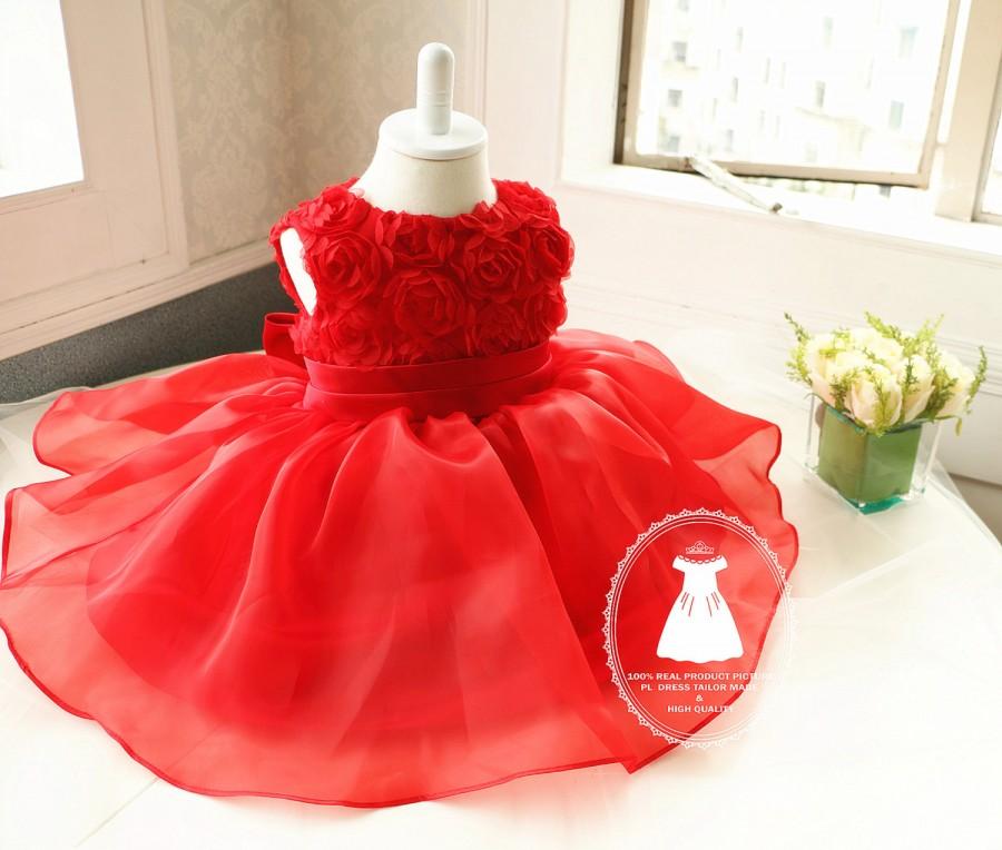 Свадьба - Hot Red Baby Girl Christmas Dress, Toddler glitz pageant dress, Infant Easter Dress,Birthday Dress 1 Year Old, PD019