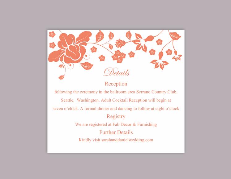 Wedding - DIY Wedding Details Card Template Editable Word File Download Printable Details Card Floral Orange Detail Card Elegant Information Card