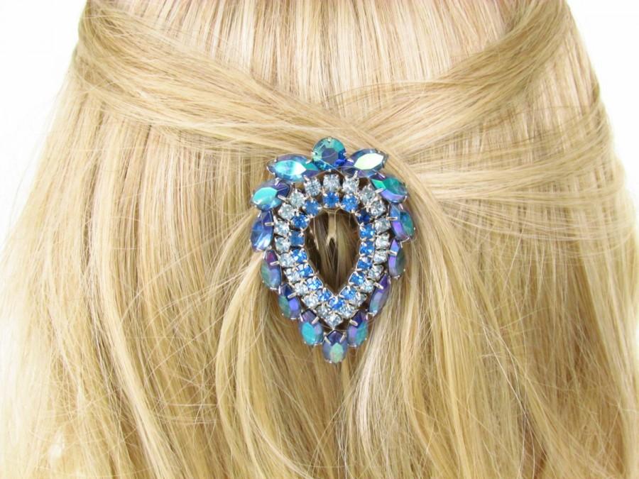 Mariage - Sapphire Blue Hair Comb,Blue Bridal Hair Accessories,Blue Rhinestone Hair Comb, Vintage Blue Hair Comb, Blue Wedding Hair