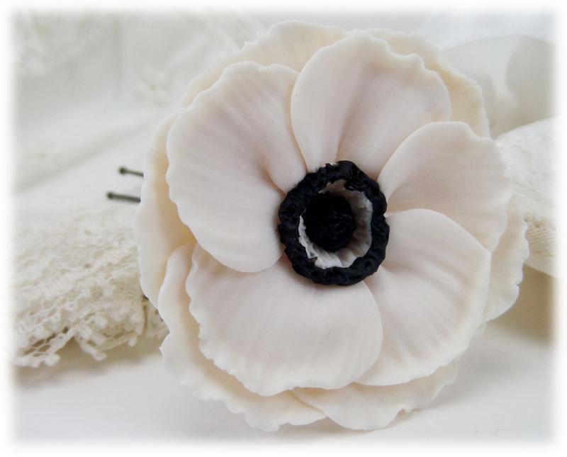 Mariage - White Anemone Flower Hair Pin - Anemone Hair Clip, Anemone Flower Wedding Hair Pin, Anemone Bridal Hair Pin, White Anemone for Hair