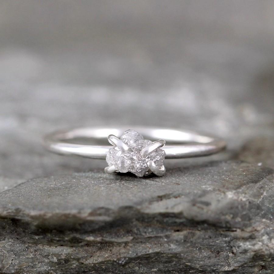 زفاف - Raw Diamond Engagement Ring - Uncut Raw Rough Diamonds - Sterling Silver - Stacking Ring - Raw Gemstones -April Birthstone - Promise Ring