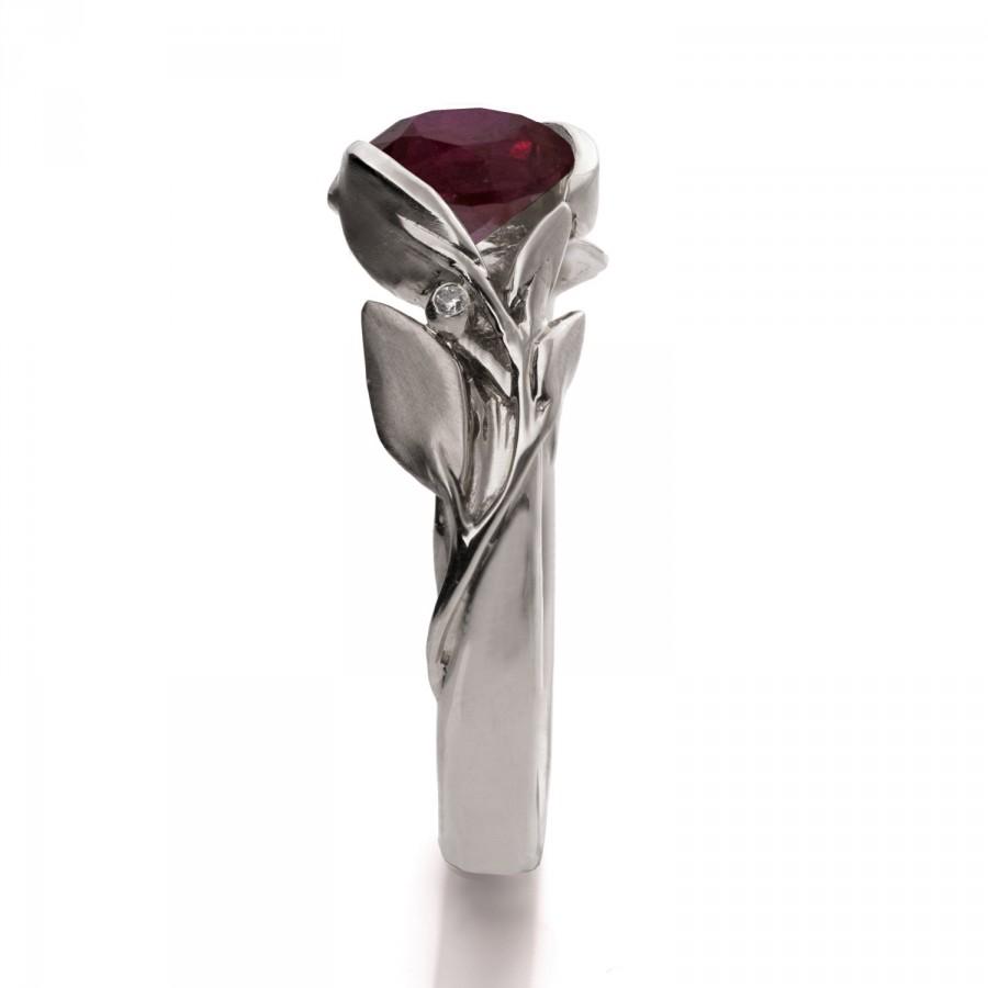 Wedding - Leaves Engagement Ring 10, White  Gold and Ruby engagement ring, Unique Engagement Ring, leaf ring, antique, vintage, leaves Ruby ring