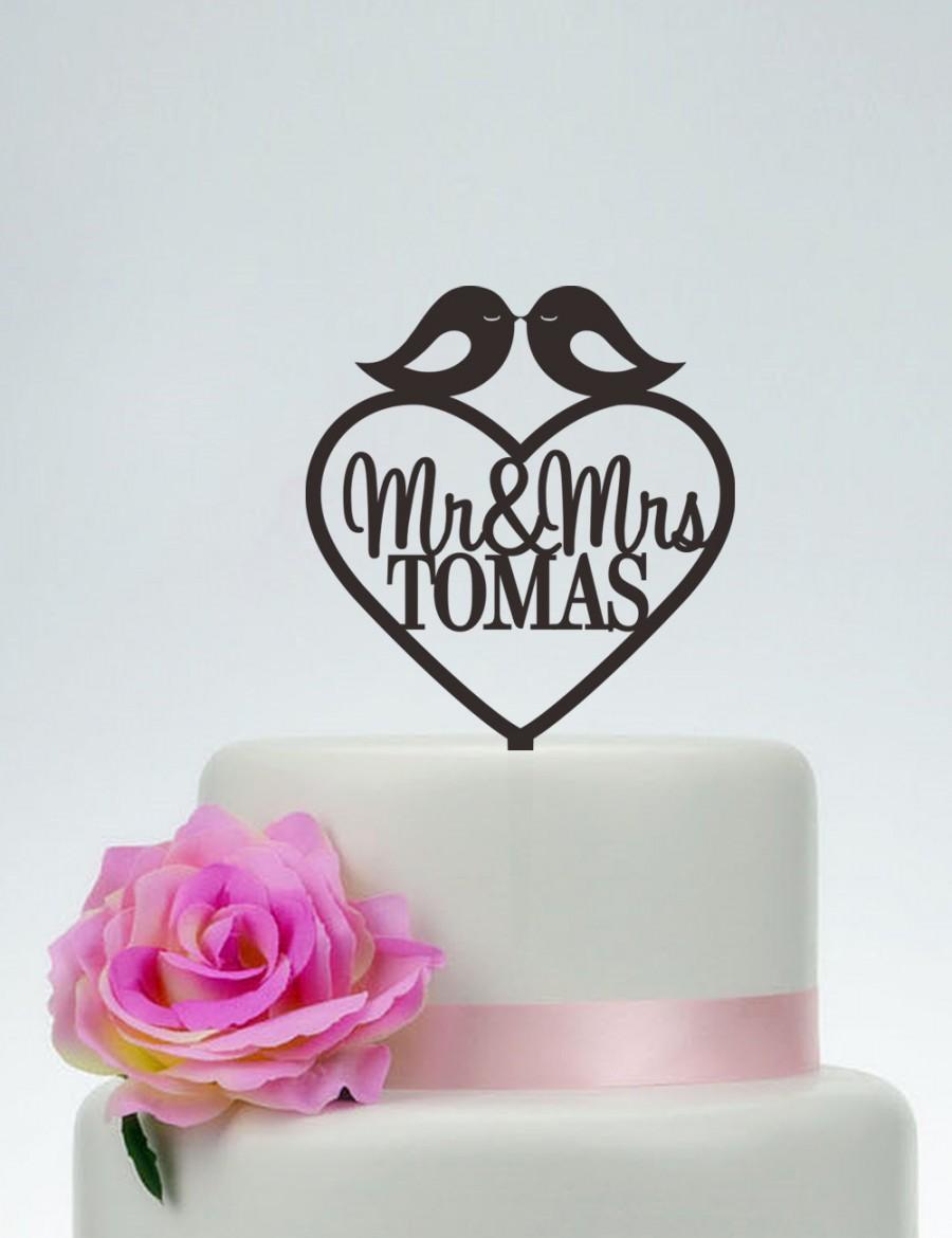 Love Birds Cake Topper,Wedding Cake Topper With Surname,Mr And Mrs Cake