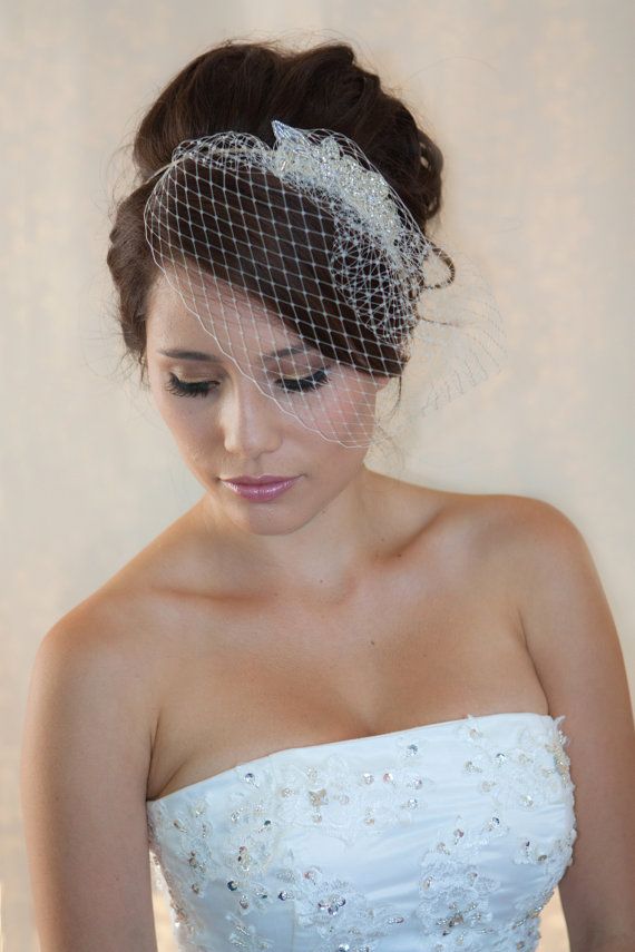 Hochzeit - Wedding Birdcage Veil With Crystal Rhinestone Applique VI04