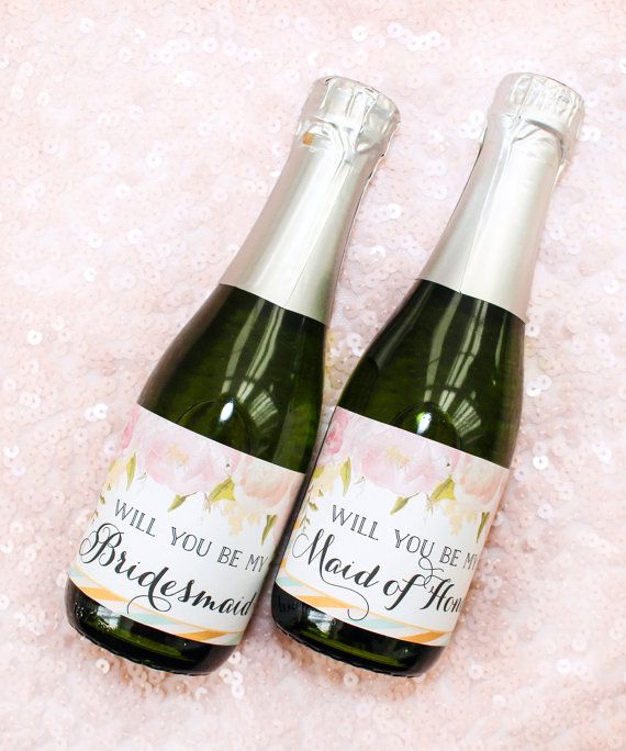 Свадьба - Will You Be My Bridesmaid Mini-Champagne Bottle Labels - DIY - DIGITAL FILE - Printable Champagne Labels - Bridesmaid Proposal - Gift