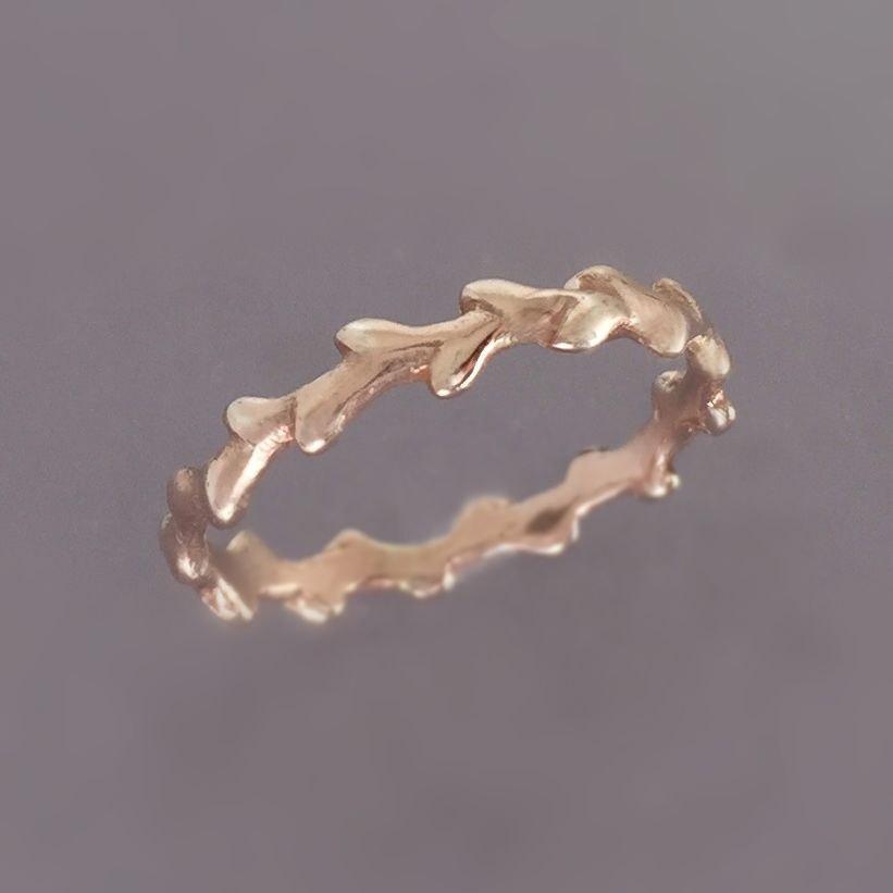 زفاف - Twig Wedding Ring in 14k Rose Gold - Laurel Branch - Wreath Wedding Band - Recycled Rose Gold