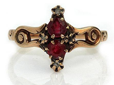 زفاف - Antique Victorian Engagement Ring Victorian Red Spinel .28ctw Rose Cut Diamond Ring 14K Rose Gold Wedding Ring Vintage Promise Ring!