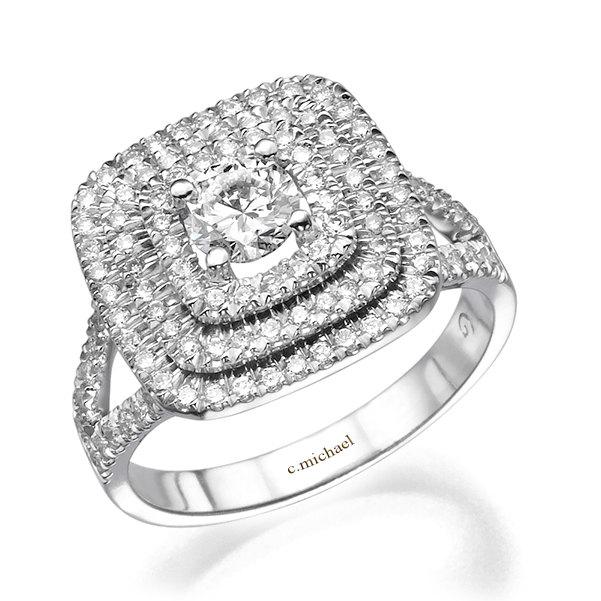 زفاف - Square Engagement Ring, 14k white Gold Ring, Diamond Ring, Art Deco Ring, Engagement Band, Antique Ring, Vintage Ring, Prong Ring