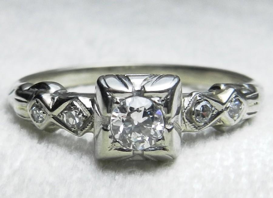 Mariage - Antique Engagement Ring Old European Cut 18K White Gold Diamond Ring 1920s Antique Engagement Ring Art Deco Engagement Ring