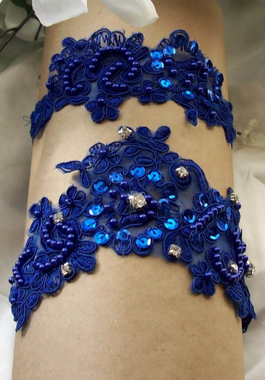 Hochzeit - Garter Set,Royal Blue Garter,Garter,Something Blue,Lace Garter,Cobalt Garter,Bridal Accessory,Wedding Garter,Plus Size Garter
