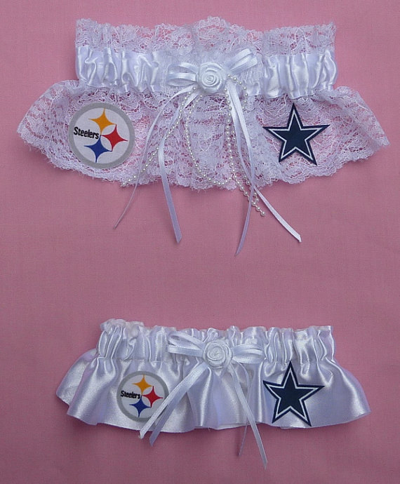 Wedding - Wedding Garter Set - House Divided Two Team Rivalry Sports Rivals Themed - Lace and Satin Bridal Garters