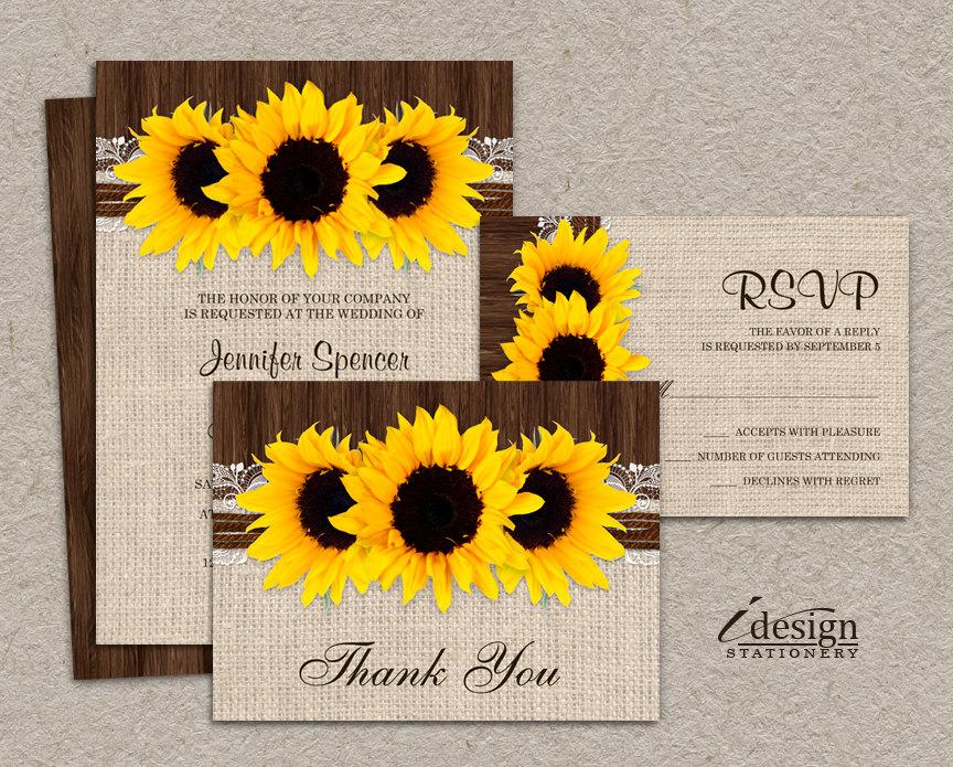 Wedding - DIY Printable Sunflower Wedding Invitation Sets, Rustic Country Wedding Invitation Kits With Sunflowers, Burlap And Lace