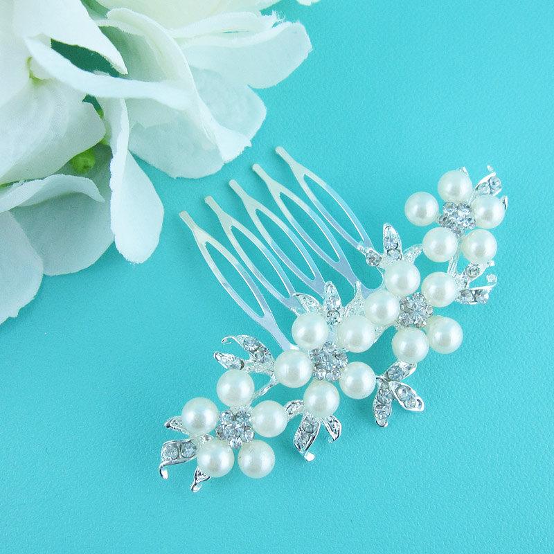 Свадьба - Crystal Pearl Wedding Hair Comb, bridal hair accessories, pearl rhinestone comb, bridal hair pearl, bridal hairpins,hairpins 210541038