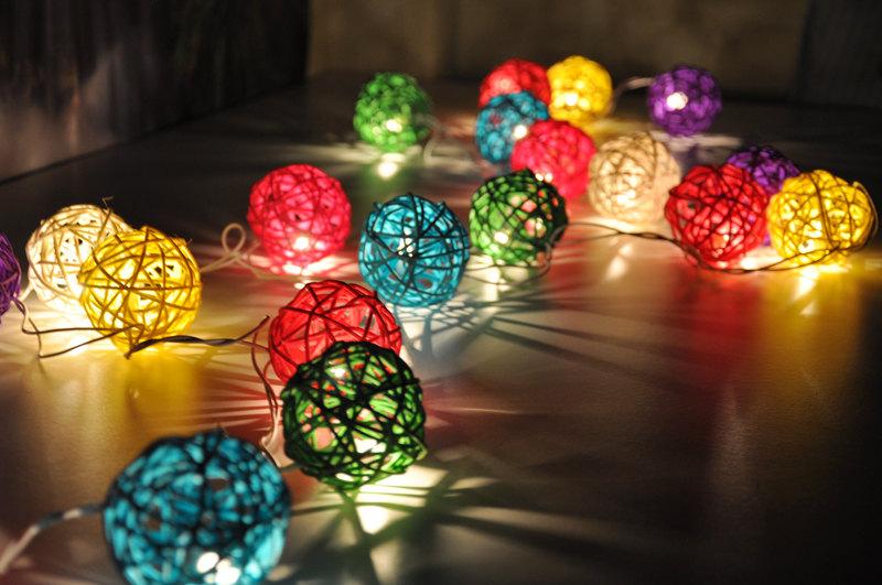 زفاف - 20 Mixed Colour Rattan Ball String Lights for Party Wedding and Decorations