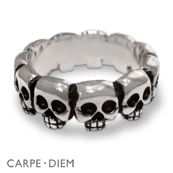 Свадьба - Mens Skull Ring Sterling Silver Cool Wedding Band Personalize Jewelry