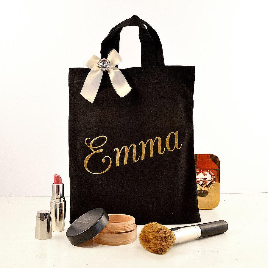 Hochzeit - Black & Gold Personalised Bridesmaid Small Gift Bag