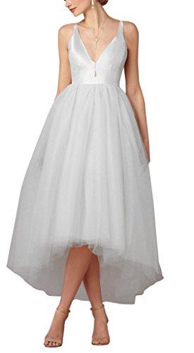 Wedding - Hi-Low Empire V Neck Tulle Wedding Dress