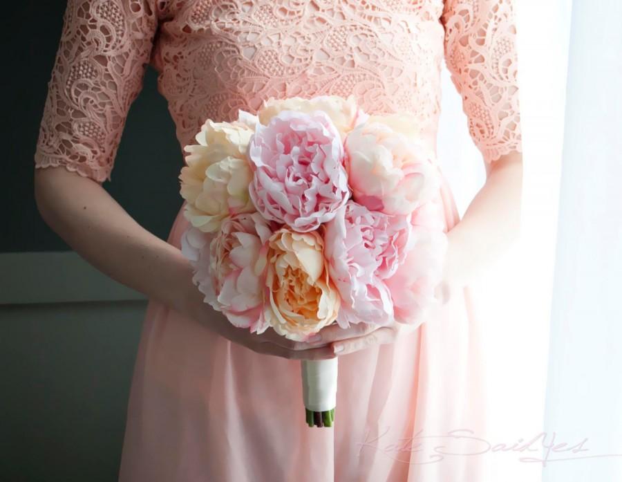 Wedding - Blush Pink and Peach Peony Bouquet Wedding Bouquet