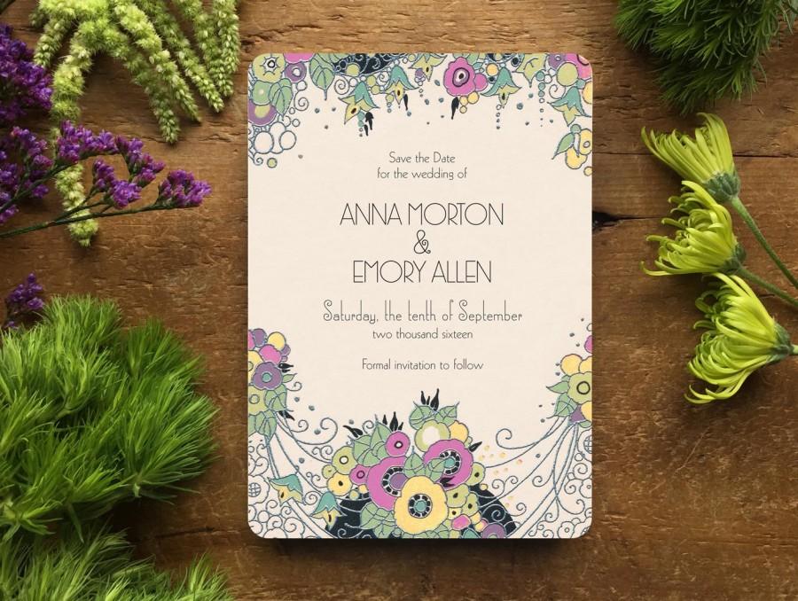 Mariage - Save the Date, Art Deco Wedding Invitations, Vintage Style Save the Dates, Spring Wedding Invitation, Lavender Wedding, Floral Wedding