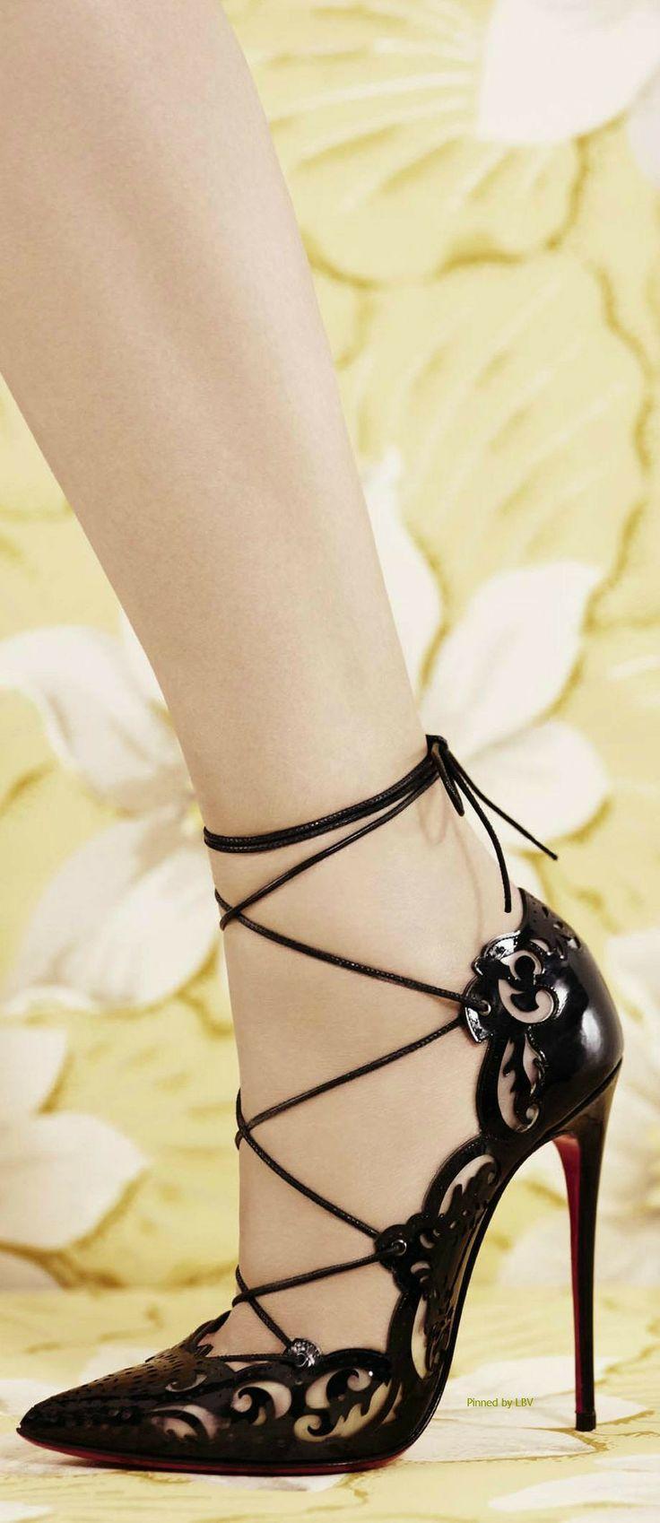 Hochzeit - Christian Louboutin Black Lace-Up Sandal Spring 2014