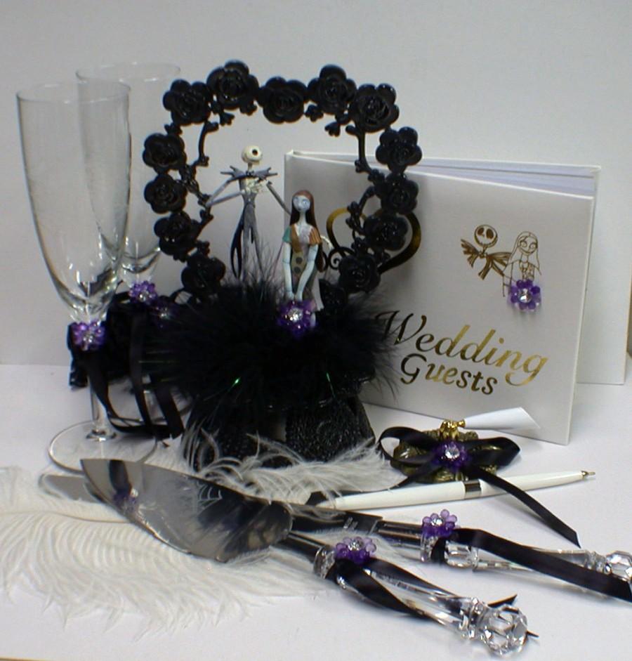 Hochzeit - P Nightmare before Christmas Wedding Cake topper Lot Disney glasses, knife, book Jack Sally Halloween