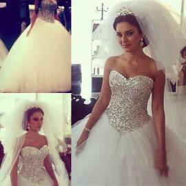 Mariage - 2016 Ball Gown Wedding Dresses with Crystals Wedding Gowns Royal Princess Gowns Sweetheart Corset Court Train Fluffy Bridal Gowns Online with $161.26/Piece on Hjklp88's Store 
