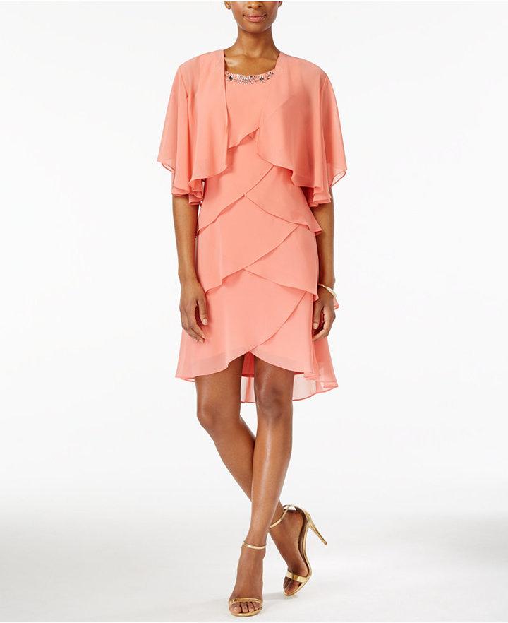 Mariage - SL Fashions Sleeveless Embellished Tiered Dress & Shrug