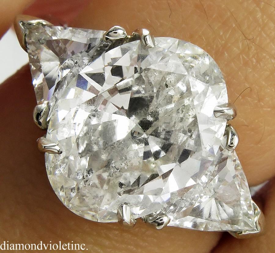 زفاف - 4.80ct Estate Vintage Oval Diamond Three Stone Engagement Wedding Platinum Ring EGL USA