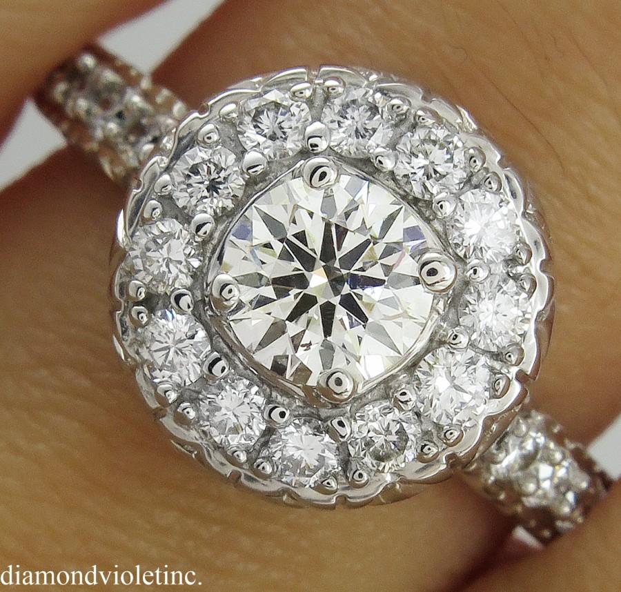 زفاف - 1.18ct Estate Vintage Round Diamond Engagement Wedding 14k White Gold Ring EGL USA