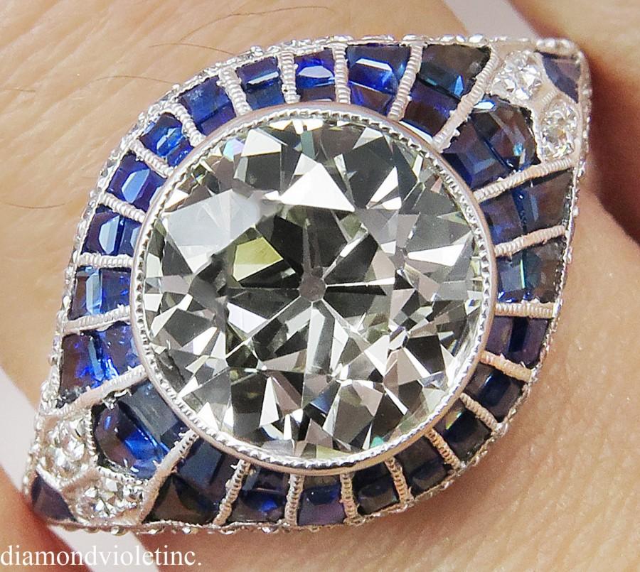 زفاف - 5.52ct Antique Vintage Edwardian Old European Diamond Engagement Wedding Platinum Ring EGL USA