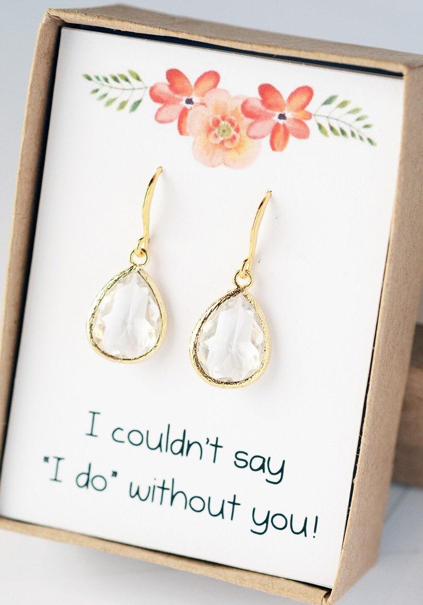 Mariage - Bridesmaid Gift Crystal Clear Earrings Jewelry Bridal Jewelry Drop Earrings Jewelry Bridal Accessories Bridesmaid Set Limonbijoux