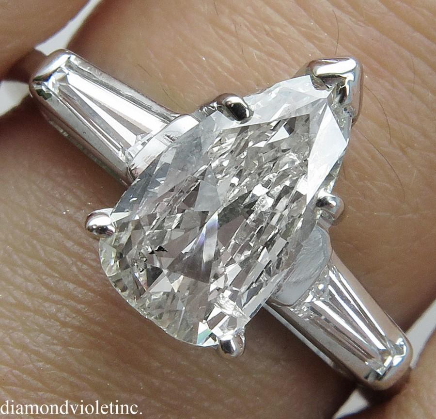 زفاف - 1.42ct Estate Vintage Pear Diamond Engagement Wedding Platinum Ring EGL USA