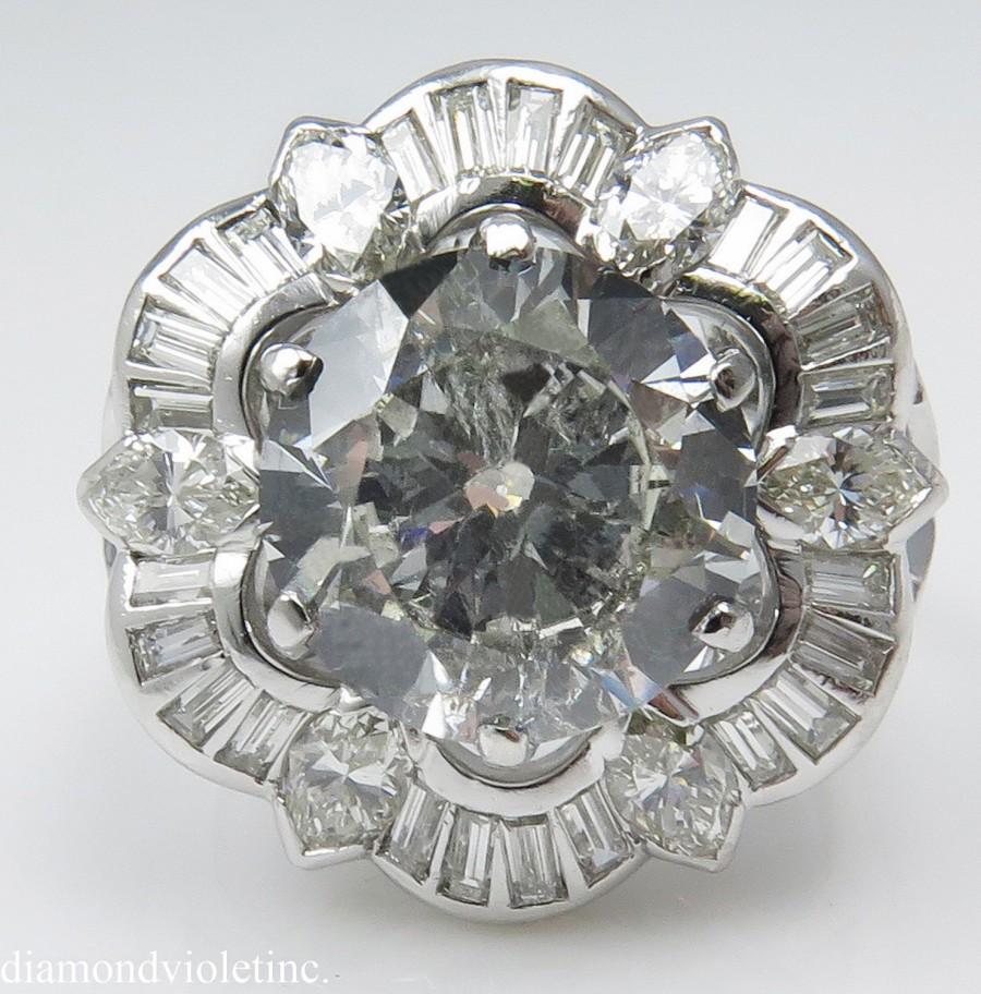 Mariage - 5.01ct Estate Vintage Retro Round Diamond Engagement Wedding Platinum Ring EGL USA