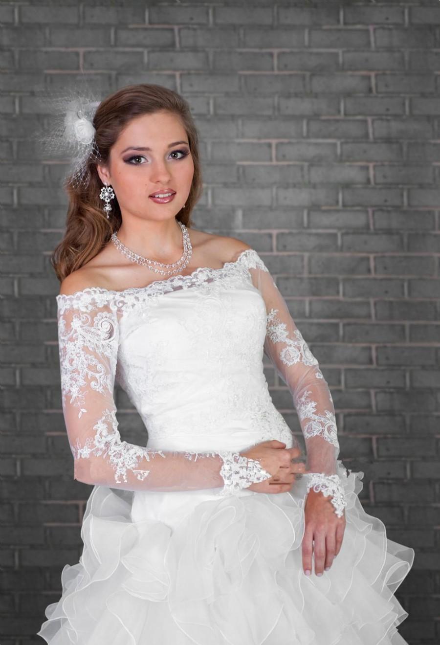 زفاف - 2016 Tulle Applique Long Sleeve Wedding Jacket Long Sleeve Bridal Bolero Online with $36.86/Piece on Hjklp88's Store 