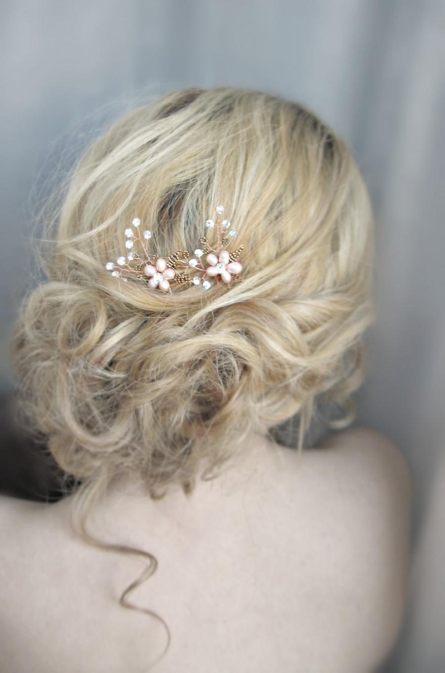 زفاف - Blush pink hairpins,Wedding flower hair pin set,Soft pink wedding hairpins,Bridal copper set of 2 hair pin,Wine floral bobby pins,