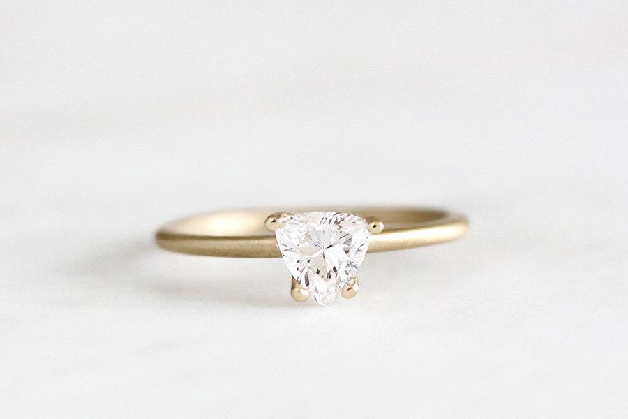 Hochzeit - 14k gold trillion moissanite engagement ring, triangle, eco friendly