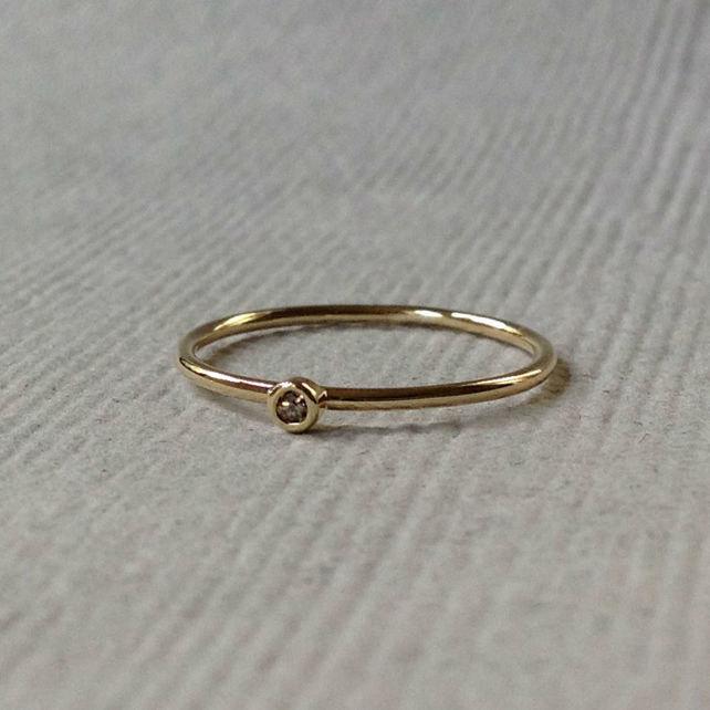 Wedding - 9ct Yellow Gold & Champagne Diamond, Ethical Skinny Stacking Ring