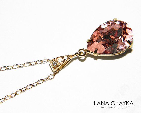 Mariage - Blush Rose Crystal Necklace Vintage Pink Rhinestone Necklace Swarovski Vintage Rose Gold CZ Necklace Wedding Jewelry Bridal Jewelry