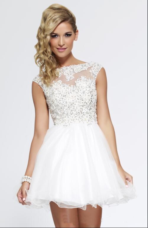Hochzeit - 2016 Morden Ball Gown Homecoming Dresses Beteau Tulle Capped Sleeveless Mini Applique Sequins With Beads Backless And Piping Party Dresses Online with $96.76/Piece on Hjklp88's Store 