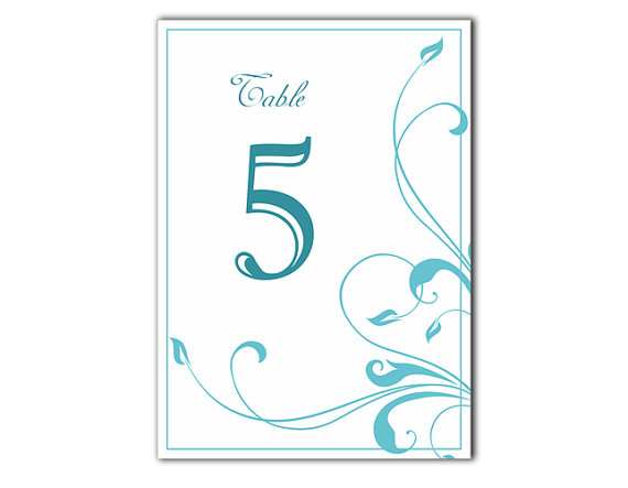 Wedding - Printable Table Numbers DIY Instant Download Elegant Table Numbers Aqua Blue Wedding Table Numbers Printable Table Cards Digital (Set 1-20)