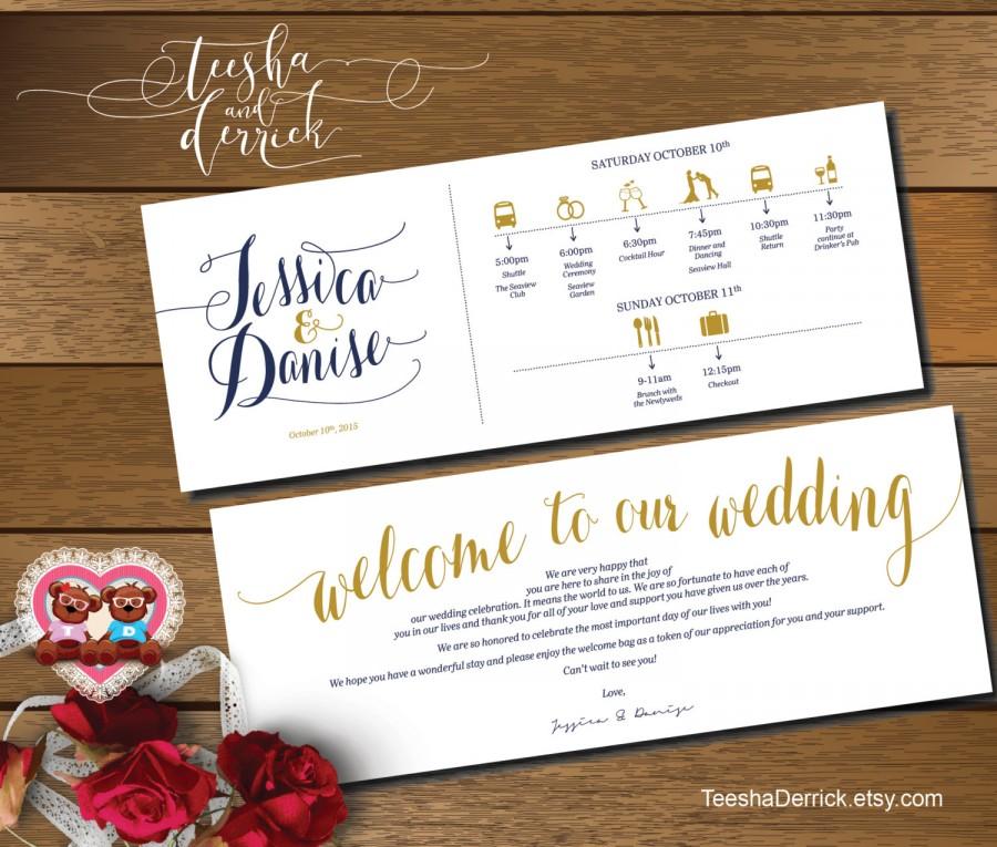 Wedding - Printable Wedding Weekend Timeline (t0107) Wedding Itineraries, with welcome note for Welcome Bags  in typography theme theme .