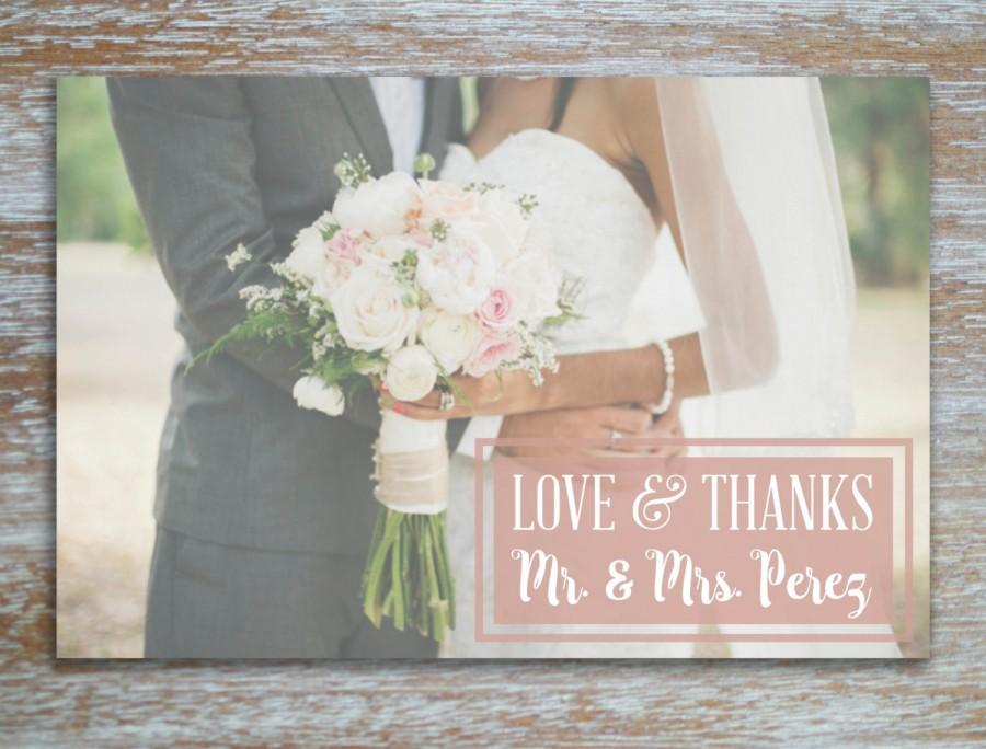 Wedding - Boho Rustic Vintage Rose Pink Wedding Thank You Card Photo Postcard 