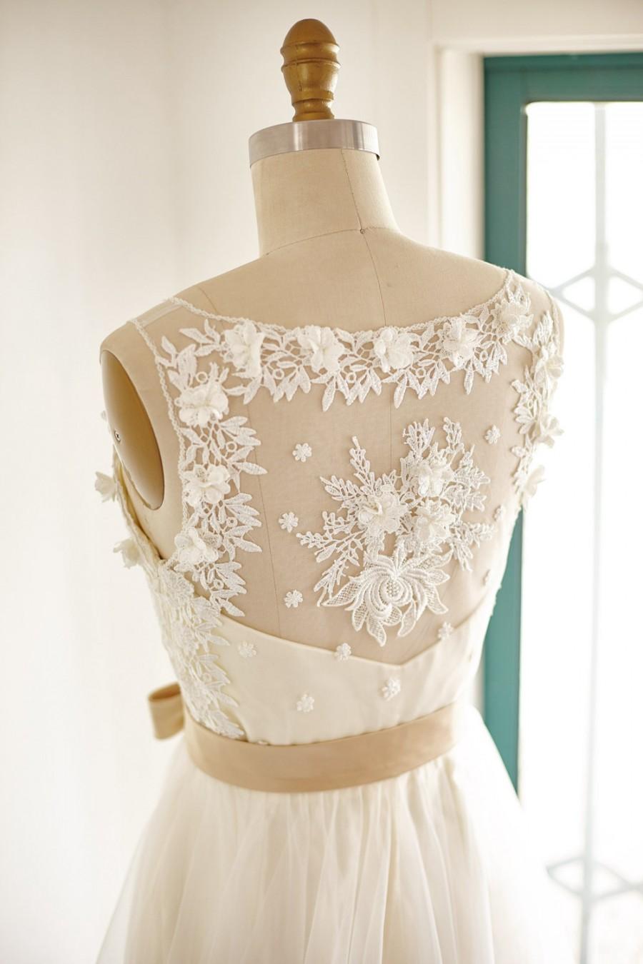 زفاف - Lace Tulle Wedding Dress  Bridal Gown with Champagne Lining