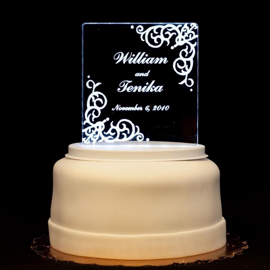 Wedding - Vintage Acrylic Wedding Cake Topper - Engraved and Personalized - 2 Styles - Light OPTION