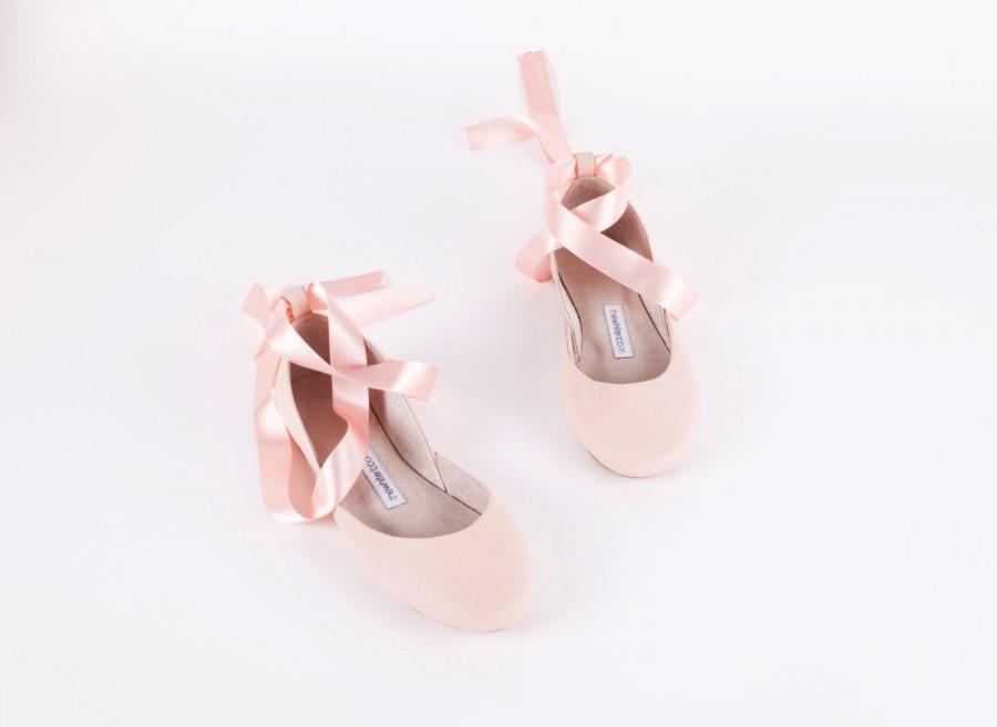 Mariage - Nude Blush Ballet Flats with Satin Ribbons 