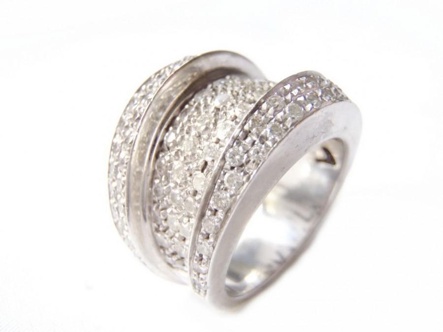 Wedding - Diamond Wedding Ring, Engagement Ring, 14k White Gold Diamond Band, Cocktail Ring, Anniversary Gift for Women