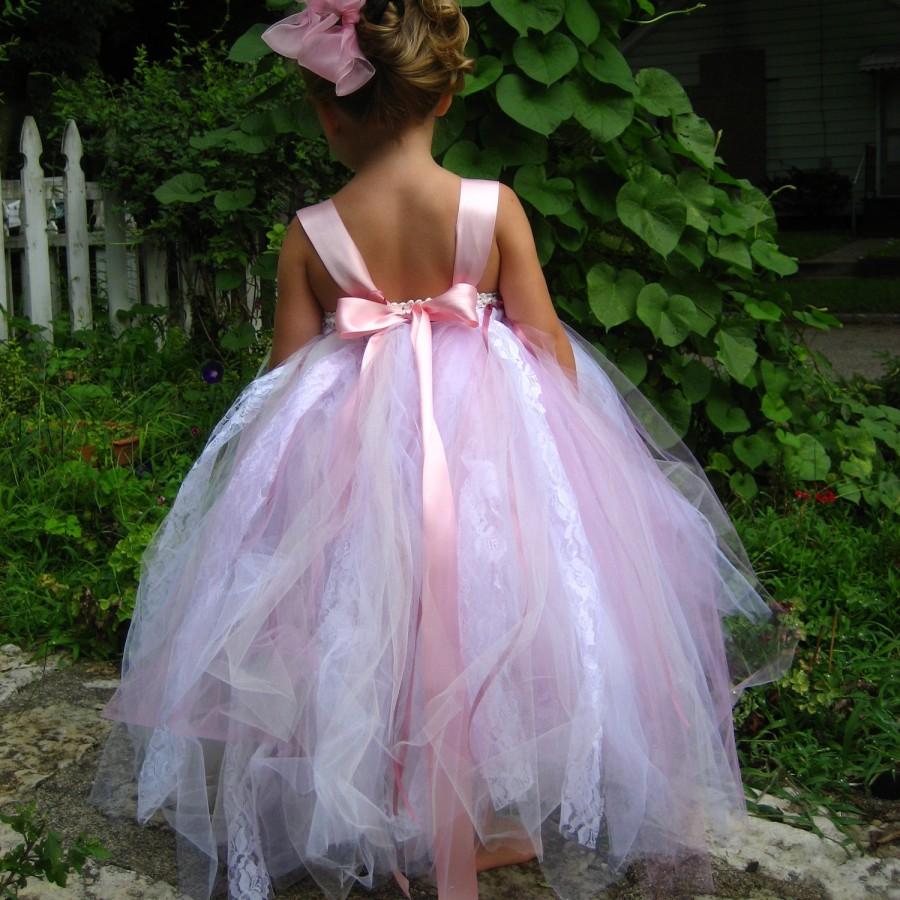 زفاف - Pink White and Ivory Flower Girl Dress - size 1T to 5T