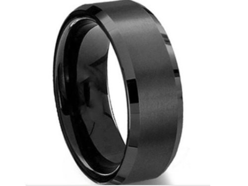 Mariage - Men's 8mm Tungsten Carbide BLACK Wedding Band Engagement Bridal Ring Gunmetal Men's Biker Band
